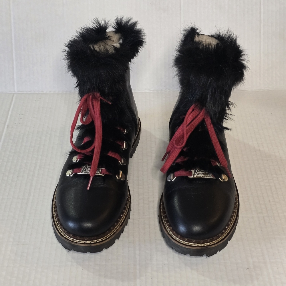 Ammann Splugen Lambsfur Boots Women's Size 38 Black Leather Fur Alpine - Picture 2 of 13